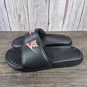 Nike Benassi JDI Slide Sandals Women's Sz 8 Black Rose Gold (VGC)